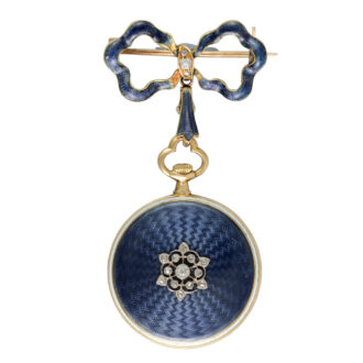 A diamond set gold and enamel lever pendant watch Circa 1920 A diamond set gold and enamel lever pendant watch Circa 1920