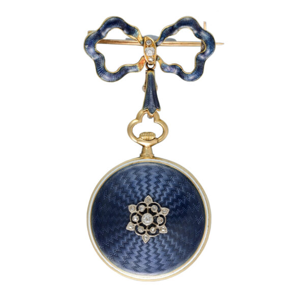 A diamond set gold and enamel lever pendant watch Circa 1920 A diamond set gold and enamel lever pendant watch Circa 1920