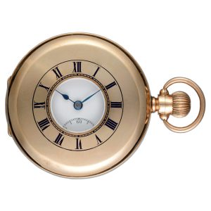 A Swiss lever pocket watch in a gold half hunter case Circa 1926