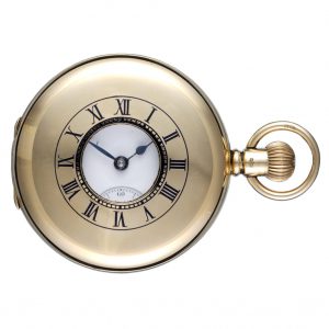A Swiss lever pocket watch in a gold half hunter case Circa 1927