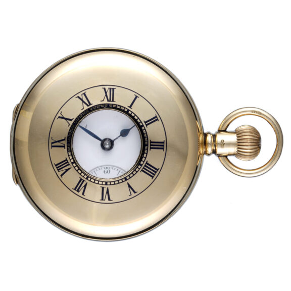 A Swiss lever pocket watch in a gold half hunter case Circa 1927