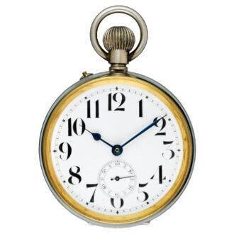 Silver inkwell housing a goliath pocket watch in the lid Circa 1929
