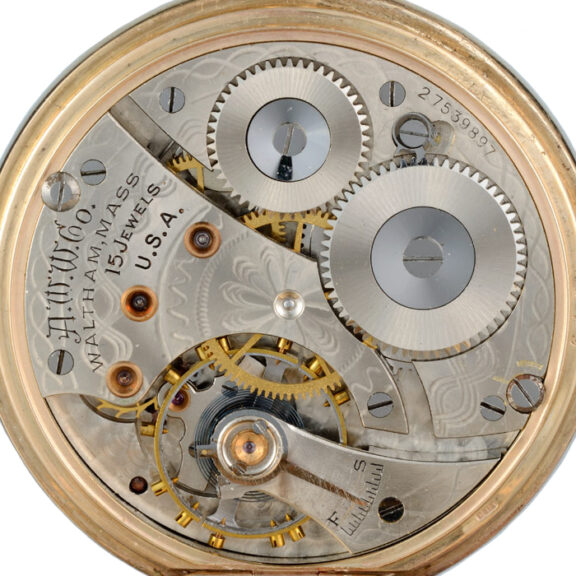 American lever pocket watch in a gold half hunter case Circa 1934 American lever pocket watch in a gold half hunter case Circa 1934