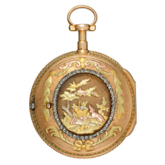 An English verge in a stone set three colour gold case Circa 1780