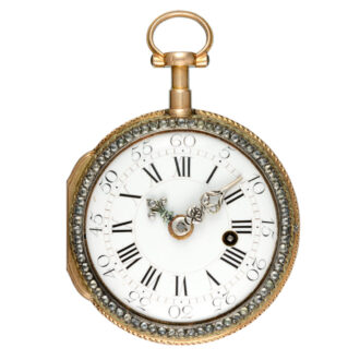 An English verge in a stone set three colour gold case Circa 1780