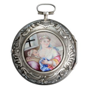 English verge in silver pair cases with enamel plaque Circa 1720