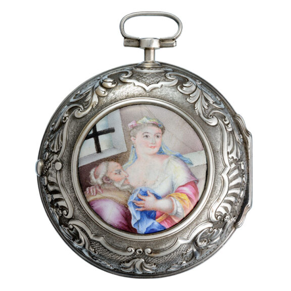 English verge in silver pair cases with enamel plaque Circa 1720