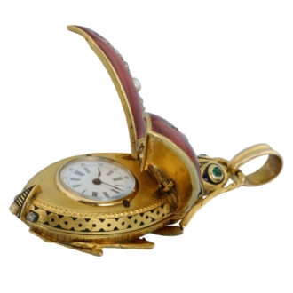 Swiss gold and enamel beetle form brooch watch Circa 1880