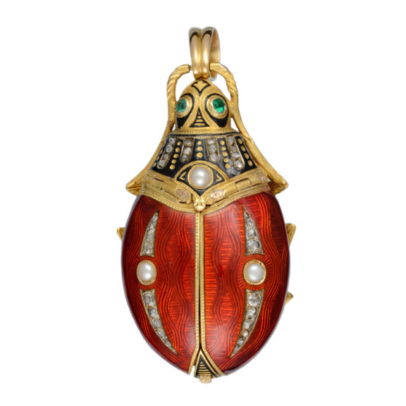 Swiss gold and enamel beetle form brooch watch Circa 1880