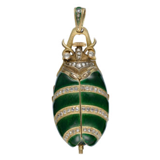 Swiss gold and enamel beetle form brooch watch Circa 1880