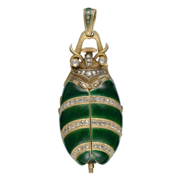 Swiss gold and enamel beetle form brooch watch Circa 1880