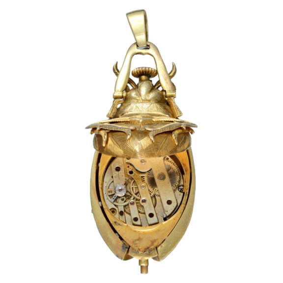 Swiss gold and enamel beetle form brooch watch Circa 1880 Swiss gold and enamel beetle form brooch watch Circa 1880
