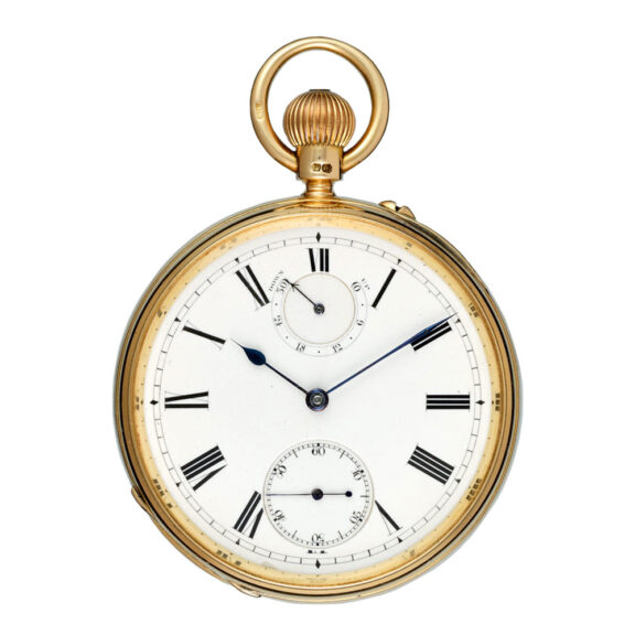 English gold open faced lever with power reserve Circa 1885