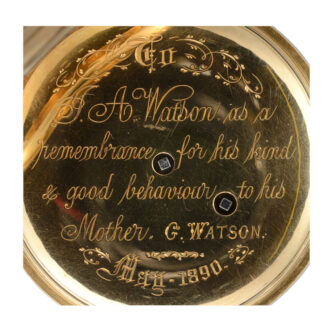 English gold open faced lever with power reserve Circa 1885