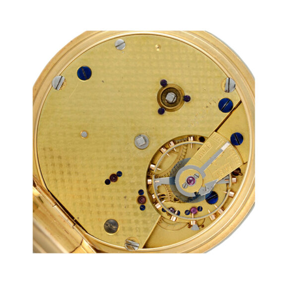 English gold open faced lever with power reserve Circa 1885 English gold open faced lever with power reserve Circa 1885