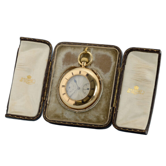 English half hunting cased lever with power reserve Circa 1907 English half hunting cased lever with power reserve Circa 1907