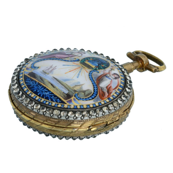 Swiss paste set enamelled gilt metal verge watch Circa 1790 Swiss paste set enamelled gilt metal verge watch Circa 1790