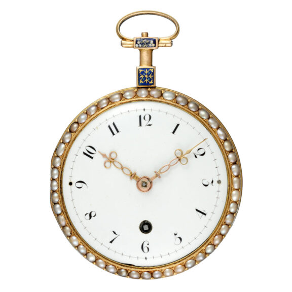 Swiss gold and enamel pearl set cylinder watch Circa 1800 Swiss gold and enamel pearl set cylinder watch Circa 1800