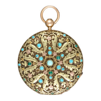 Decorative three colour gold turquoise set watch Circa 1830
