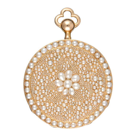 Pearl encrusted gold open faced quarter repeater Circa 1810
