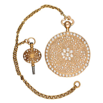 Pearl encrusted gold open faced quarter repeater Circa 1810