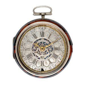 English silver, horn pair cased verge with calendar Circa 1710