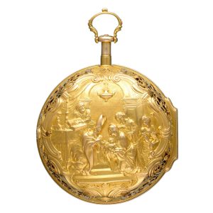 English gold repoussé verge in pair cases by Manly Circa 1743