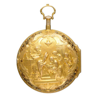 English gold repoussé verge in pair cases by Manly Circa 1743