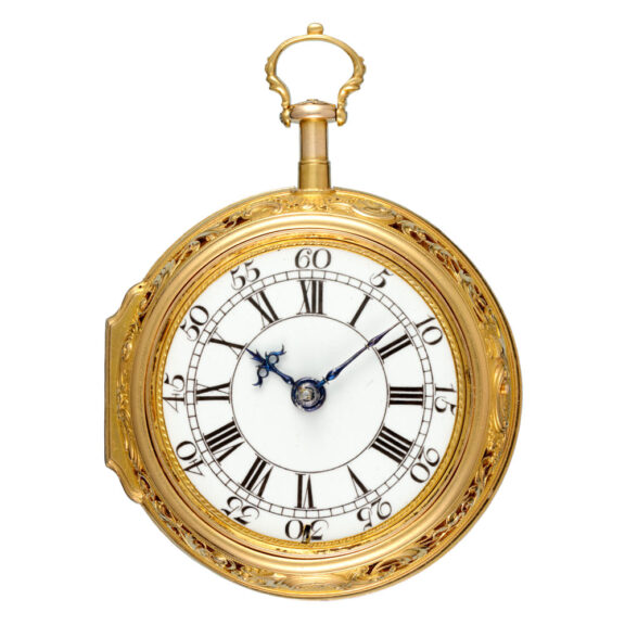 English gold repoussé verge in pair cases by Manly Circa 1743 English gold repoussé verge in pair cases by Manly Circa 1743