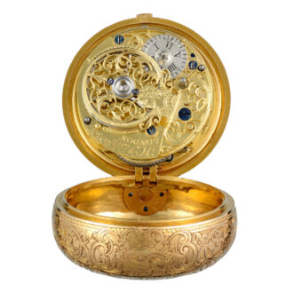English gold repoussé verge in pair cases by Manly Circa 1743 English gold repoussé verge in pair cases by Manly Circa 1743