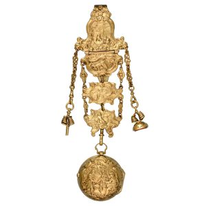 English gilt metal reoussé verge with chatelaine Circa 1760