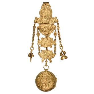 English gilt metal reoussé verge with chatelaine Circa 1760