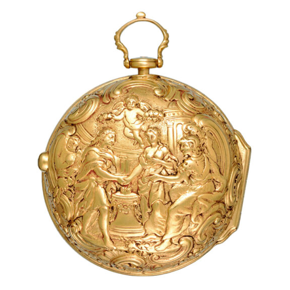 English gilt metal reoussé verge with chatelaine Circa 1760 English gilt metal reoussé verge with chatelaine Circa 1760