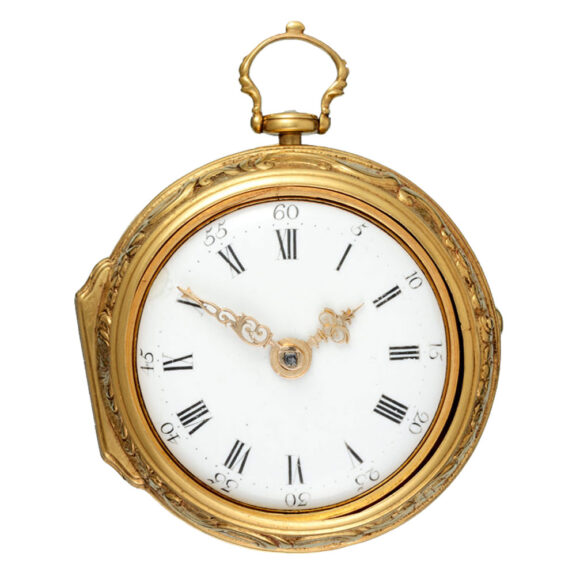 English gilt metal reoussé verge with chatelaine Circa 1760 English gilt metal reoussé verge with chatelaine Circa 1760