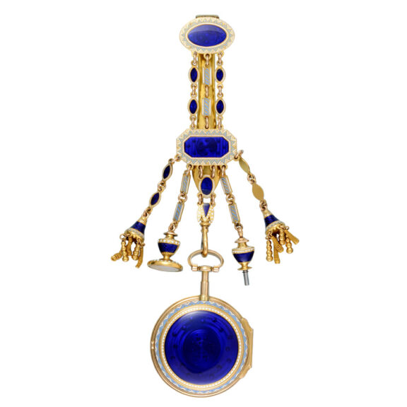 Gold, enamel and rock crystal verge with chatelaine Circa 1780