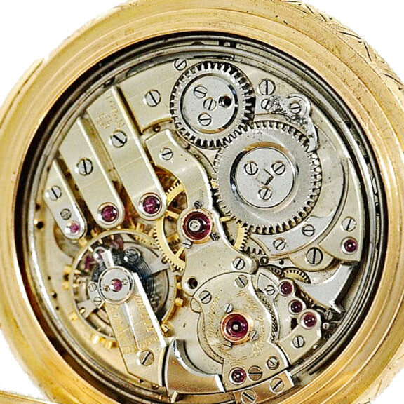 Swiss gold repeating hunting case watch with automaton Circa 1890 Swiss gold repeating hunting case watch with automaton Circa 1890