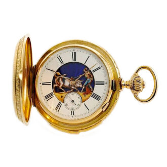 Swiss gold repeating hunting case watch with automaton Circa 1890
