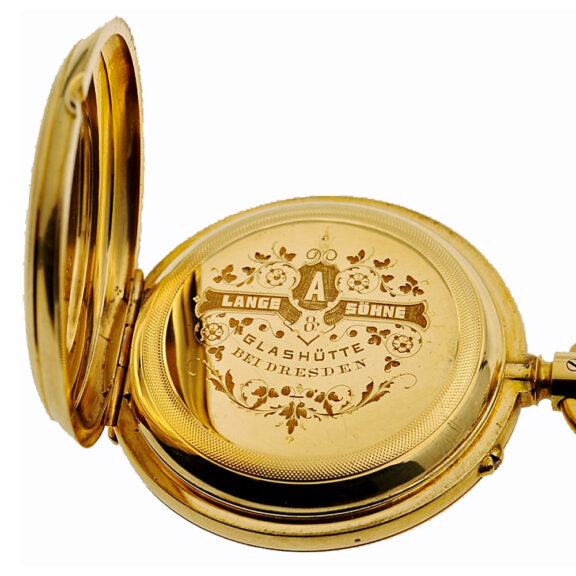German gold Glashuette pocket watch with chronograph Circa 1881 German gold Glashuette pocket watch with chronograph Circa 1881