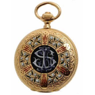 German gold enamel hunting case Glashuette pocket watch Circa 1881