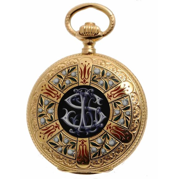 German gold enamel hunting case Glashuette pocket watch Circa 1881 German gold enamel hunting case Glashuette pocket watch Circa 1881