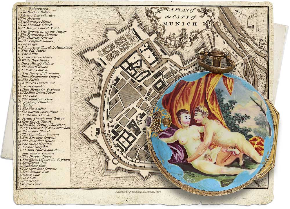 Polychrome enamel erotic verge watch by Johann Michael Daurer.