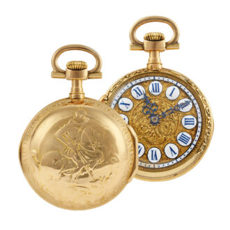 Gold Swiss open faced watch in 18th century style Circa 1886