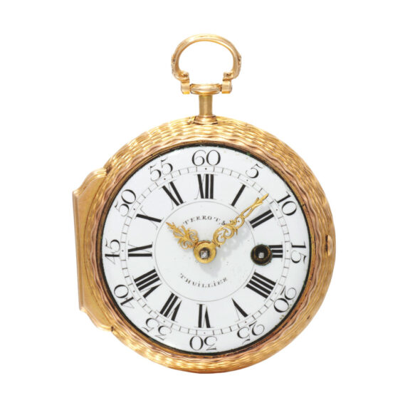 A rare and unusual Swiss gold dual time zone verge Circa 1750 A rare and unusual Swiss gold dual time zone verge Circa 1750