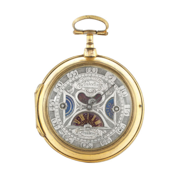 An English gilt metal verge watch with mock pendulum Circa 1700