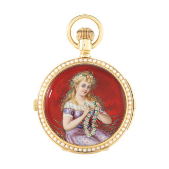 A Swiss gold and enamel repeater with jaquemarts Circa 1900