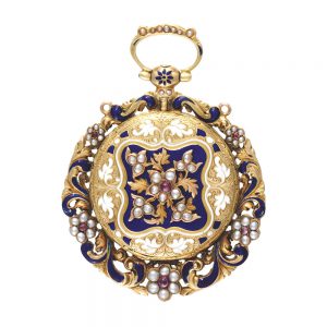 Swiss gold, enamel and split pearls set cylinder watch Circa 1850
