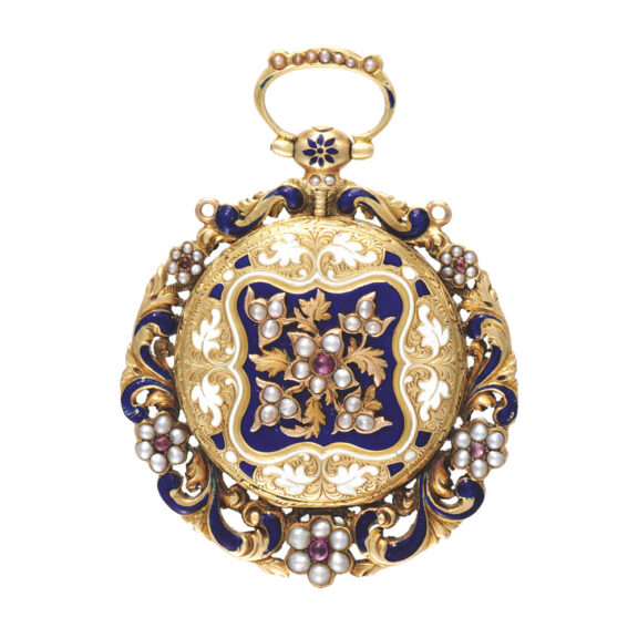 Swiss gold, enamel and split pearls set cylinder watch Circa 1850