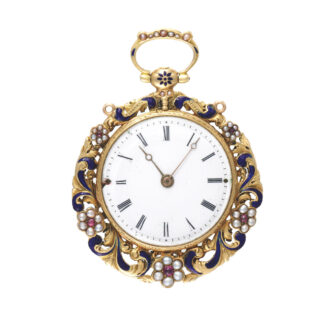 Swiss gold, enamel and split pearls set cylinder watch Circa 1850