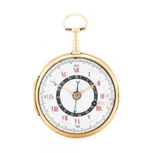A Swiss gold double dialled pocket watch with date Circa 1800