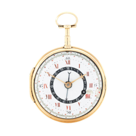 A Swiss gold double dialled pocket watch with date Circa 1800